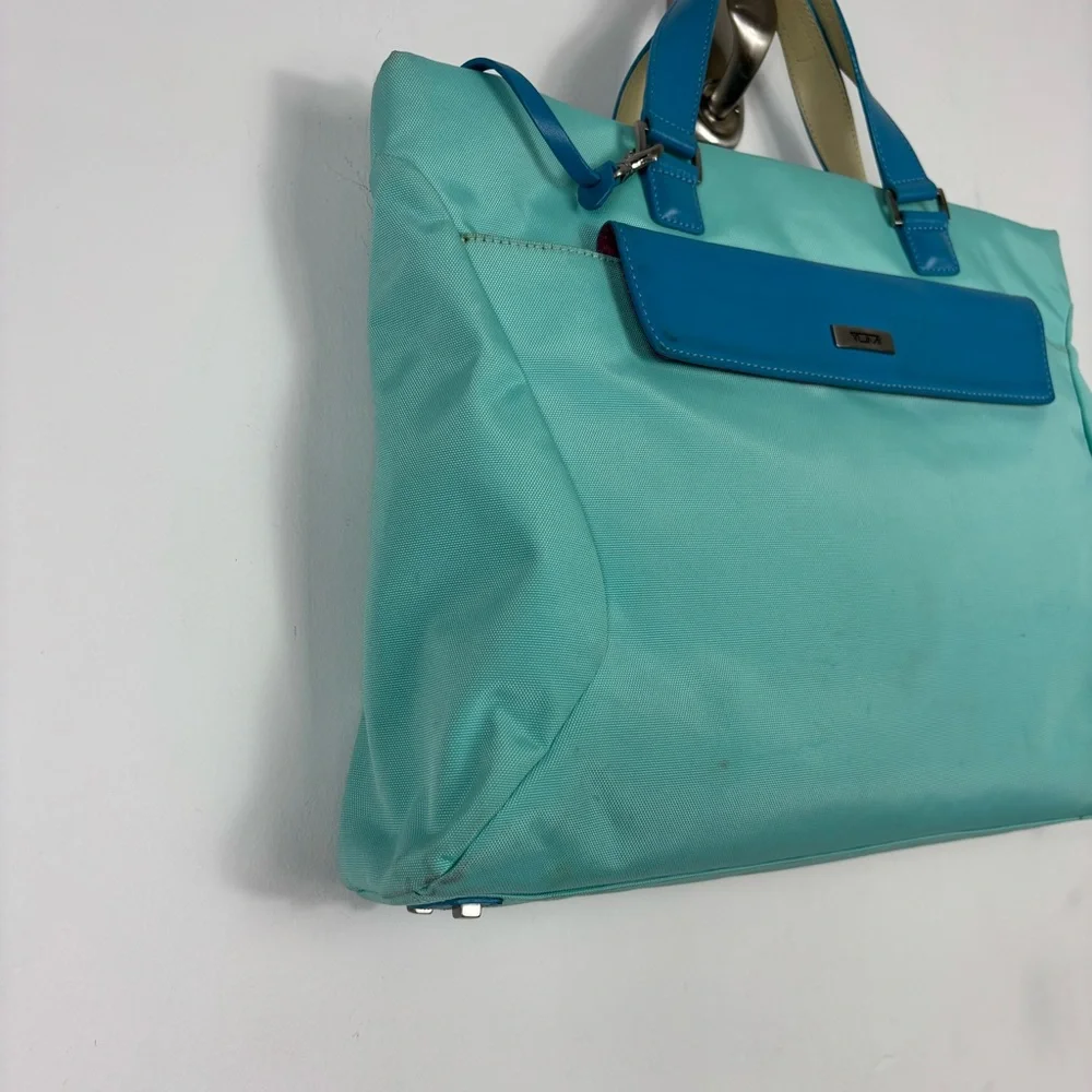 TUMI Sky Blue Tote Bag Laptop Bag Briefcase Travel Bag Pop Of Color Bright - Picture 2 of 10